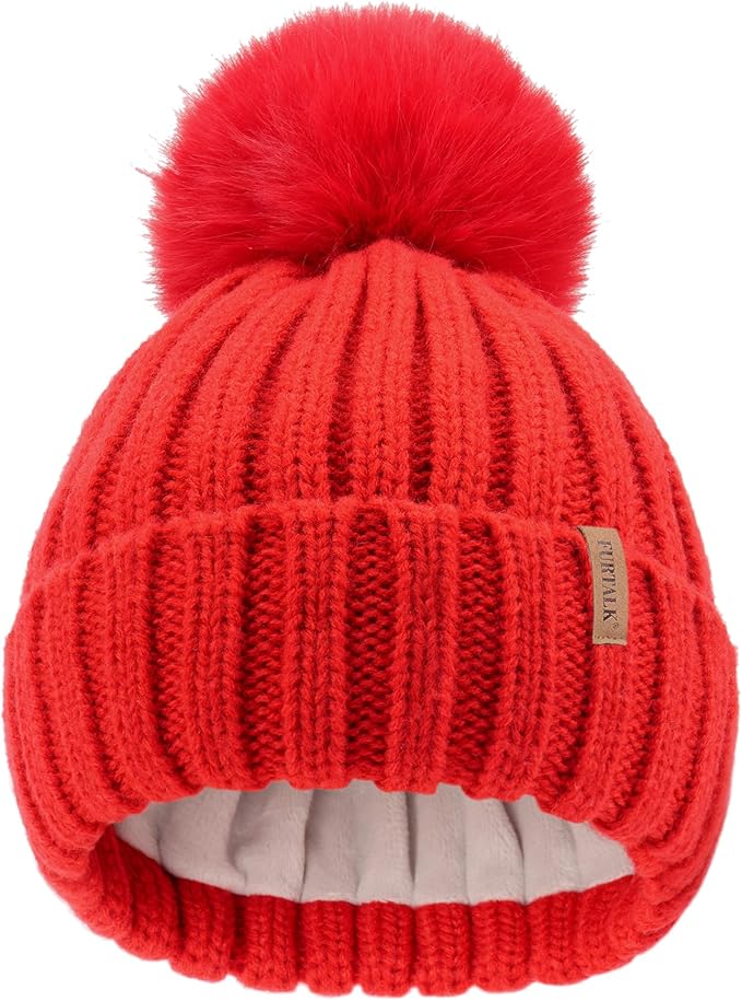FURTALK Kids Winter Hat Toddler Knitted Beanie with Faux Fur Pom Poms for Baby Girls Boys