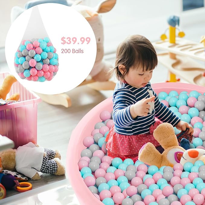 INFANS Foam Ball Pit for Toddlers with 200 Balls, 36"x 12" Large Round Ball Pool Playpen with Soft Memory Sponge Pad, BPA Free, Ideal Gift for Kids Babies Indoor Outdoor (Pink)