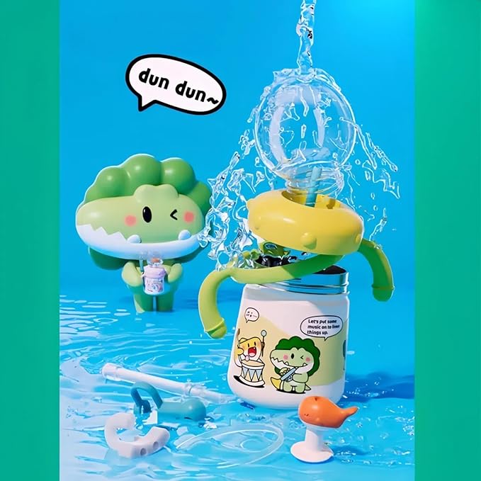 Drinking Cup With Whale Squirt, Weighted Sippy Cups With Adjustable Straps, 300ml Whale Water Cups With Silicone Soft Tip, Portable Leak Proof Straw Sippy Cup For Kids (C-Green)