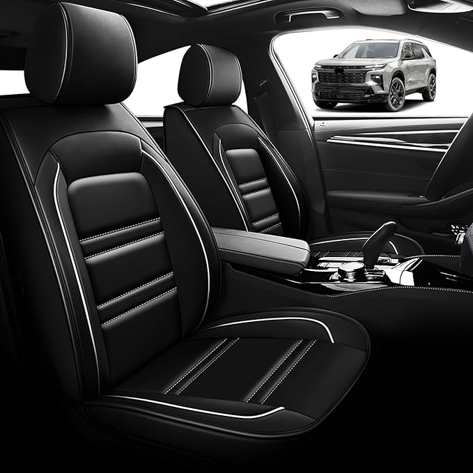 Seat Cover for Chevy Traverse 2009-2025 | Car Seat Covers Front Seats, Waterproof Seat Protectors, Automotive Front Seat Covers (Front Seat, Black&White Line)