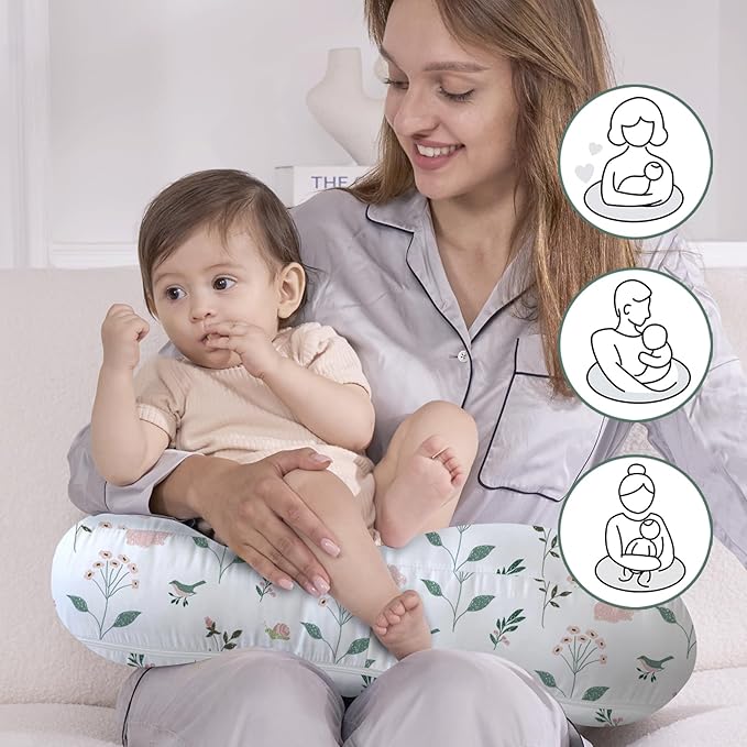 Little Grape Land Nursing Pillow,Upgraded Breast Feeding Pillow for Mom,Breastfeeding & Bottle Feeding for 0–15 Months, Soft Machine Washable Cover with Firm Breathable Filling, Tummy Time,Bunny