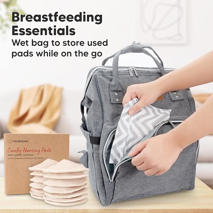 Organic Nursing Pads - 14 Washable Viscose Derived from Bamboo Breastfeeding Pads, Wash Bag, Reusable Breast Pads for Breastfeeding, Nipple Pads for Breastfeeding Essentials(Bare Beige, XL 5.5")