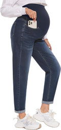 POSHGLAM Women's Maternity Jeans Over Belly Comfy Stretch 28'' Boyfriend Jeans Loose Pregnancy Pants, S-XXL