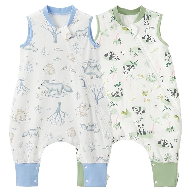 Duomiaomiao 2 Pack 0.5 TOG Toddler Sleep Sack 36-48 Months 100% Cotton Lightweight Baby Sleep Sack with Feet, Breathable Comfy Toddler Wearable Blanket