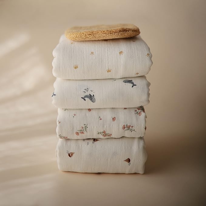 mushie Muslin Baby Swaddle Blanket | 100% Organic Cotton (Pink Flowers)