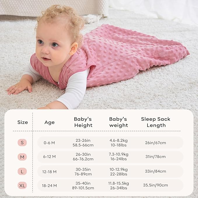Fleece Baby Sleep Sack 12-18 Months with Plush Dots 1.5 Tog Baby Wearable Blanket with 2-Way Zipper Warm Sleeping Sack for Toddler Infant - Large, Pink