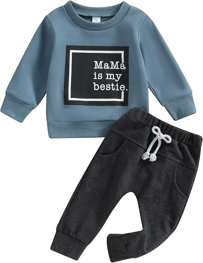 Toddler Baby Boy Clothes Solid Color Long Sleeve Crewneck Sweatshirt Top Casual Pants Set 2Pcs Fall Winter Outfits