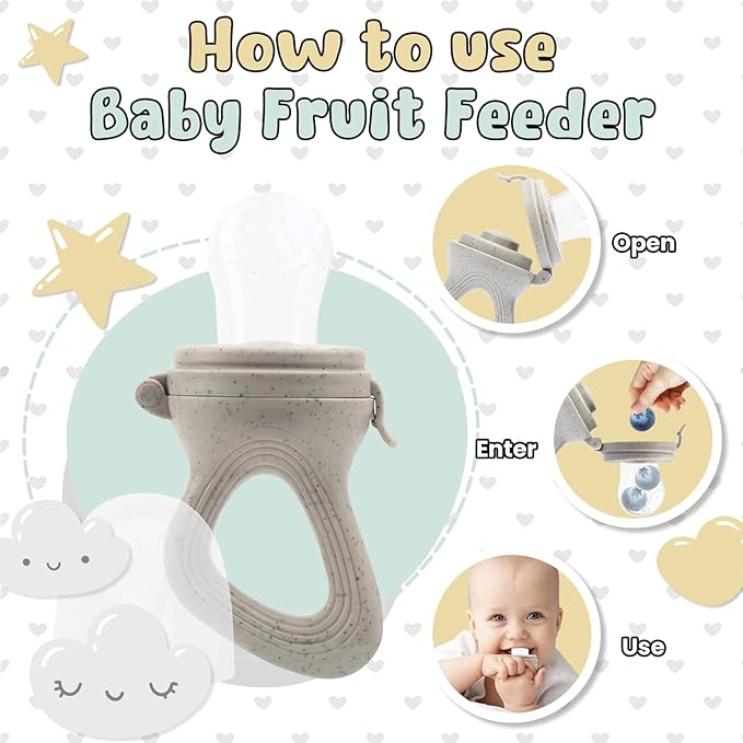 Avee & Co Silicone Teething Pacifier and Fresh Fruit Feeder, Baby Pacifier for Teething, Toddler Teething Toy (Beige)