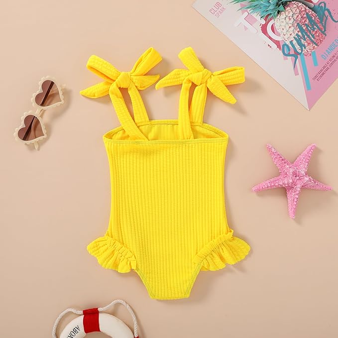 Happy Town Toddler Swimsuit Girl Solid Color Stripe One-Piece Baby Bathing Suits