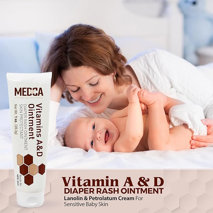 MEDca Vitamin A & D Diaper Rash Ointment- Protectant Cream for Sensitive Baby Skin - Lanolin & Petrolatum Formula, Dry-Cracked Hands/Feet/Face Skin, 1oz Tube, Pack of 4