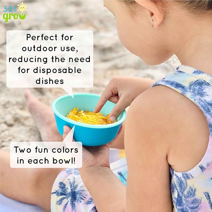 Silicone Easy Scoop & Hold Bowl Set – Adaptive Baby & Toddler Feeding Bowls with Clip-On Rim and Handle – Helps Build Independence & Coordination – 2 Pack – Dishwasher Safe (Midnight)