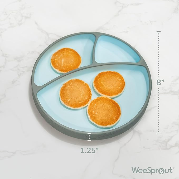 WeeSprout Silicone Suction Plate - Two-Tone Baby Plate with Suction Cup - Sectioned Divided Dish for Kids, Infants, Toddlers - Food-Grade Silicone Dinnerware (Pastel Pink/Bright Hot Pink)