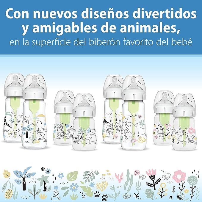 Dr. Brown’s Natural Flow® Anti-Colic Options+™ Wide-Neck Baby Bottle Designer Edition Bottles, Jungle Decos, 5 oz/150 mL, Level 1 Nipple, 2-Pack, 0m+