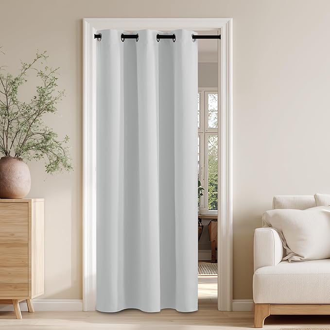 RYB HOME 100% Blackout Doorway Curtains, Closet Curtain for Open Closet, Privacy Room Divider Drape for Bedroom/Temporary Door, 1 Panel, W42 x L80, White