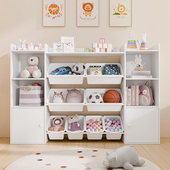Large Kids Toy Storage Organizer, Toy Organizers and Storag with Bookshelf, Kid Bookshelf and Toy Storage with 6 Storage Cubbies and 8 Storage Bins for Kids' Rooms, Playrooms, and Nurseries