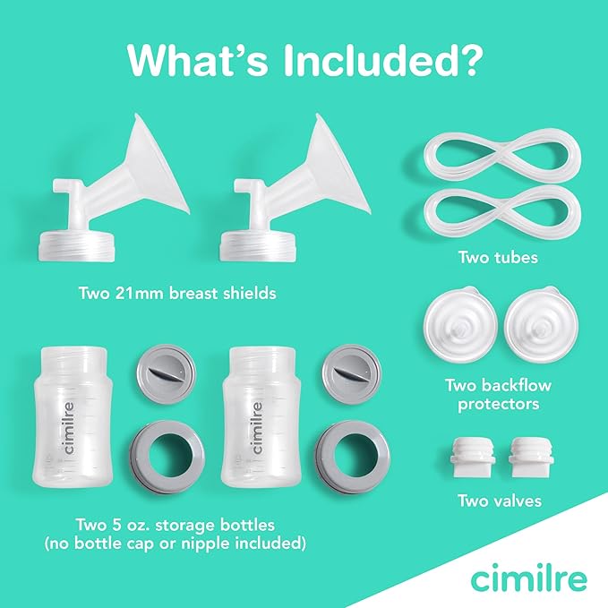 Cimilre 21MM Breast Milk Collection Kit, Double Pumping Breast Milk Collector Kit to Store Breast Milk, Includes Breast Shields, Valves, Backflow Protectors & Bottles