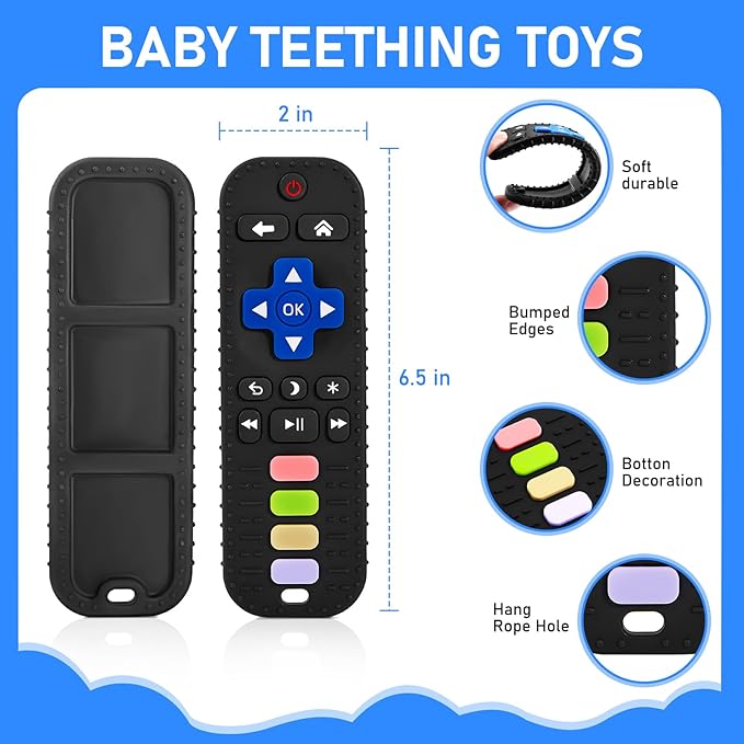 Avkast Teething Toys for Baby 3 6 12 18 Months, TV Remote Control Phone Baby Teether Toys, Babies Chew Toys, Food Grade Silicone Teething Toys for Infants, BPA Free, for Babies Gum Relief