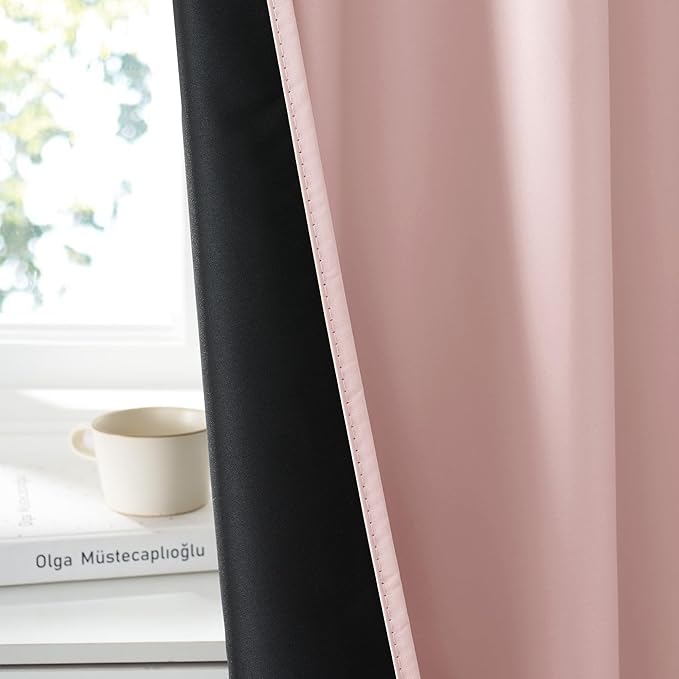 RYB HOME 100% Blackout Basement Curtains 30 inches Long, Heat & UV Blocking Total Room Darkening Noise Reducing Curtains for Bathroom RV Campers, Baby Pink, 2 Panels Set