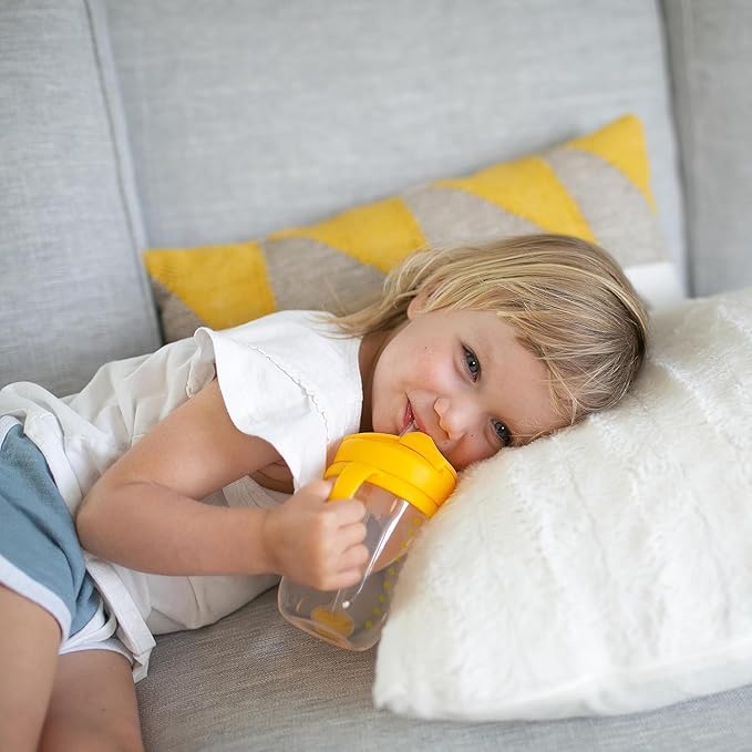 Dr. Brown's Milestones Baby's First Straw Cup, Training Cup with Weighted Straw, 9oz/270mL, Vintage Yellow, BPA Free, 6m+