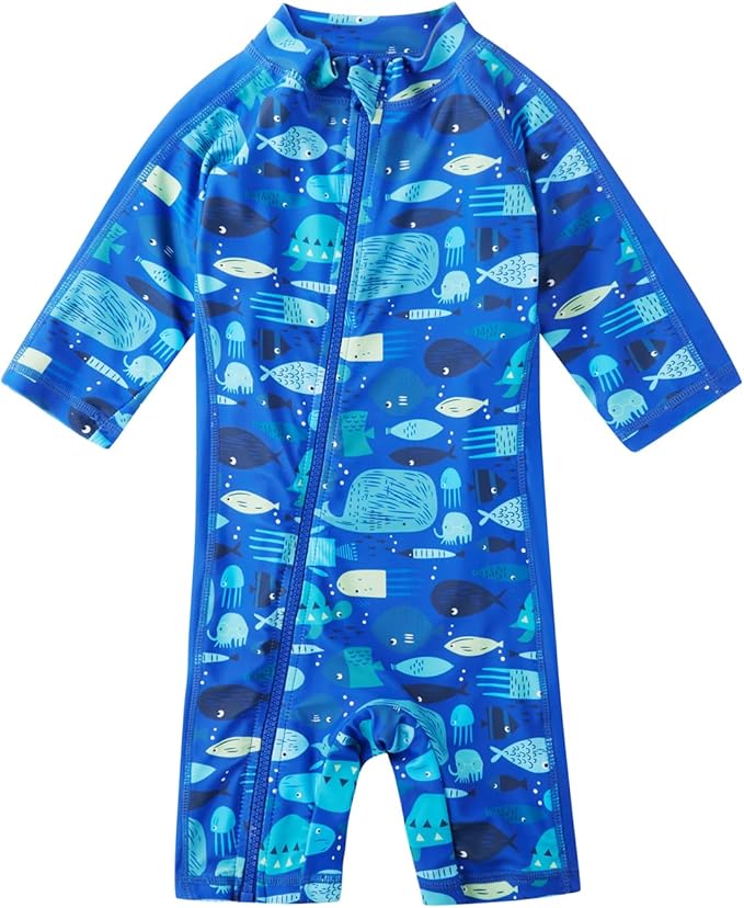 Toddler Baby Boys Swimsuit Rashguard One Piece Zipper Bathing Suit with Sun Hat Infant Swimwear Sunsuit UPF 50+