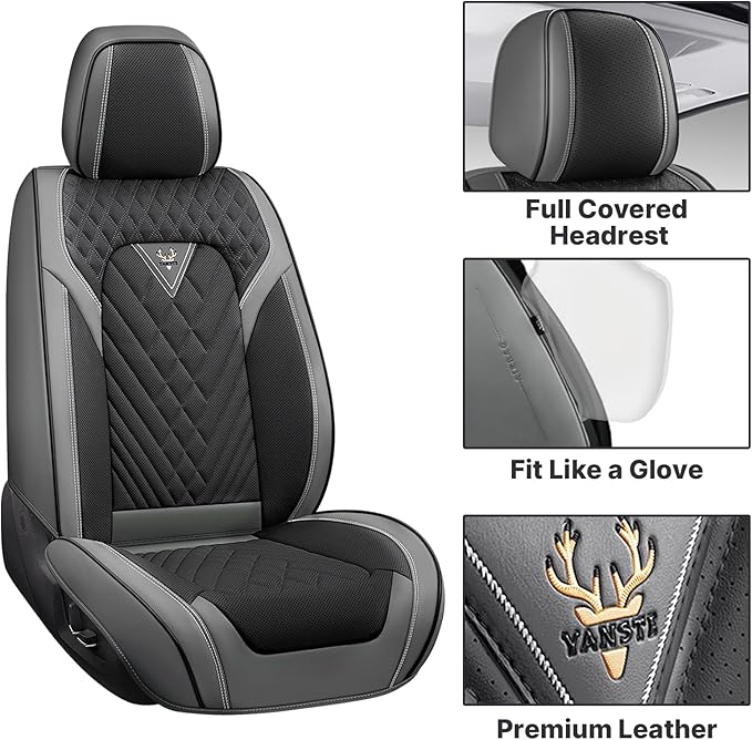 Car Seat Covers Full Coverage Seat Cover Premium Waterproof Faux Leather Cushion Universal Accessories Fit SUV Sedan Automotive Vehicle Auto Interior Seat Protector Full Set(5 Seat,Black&Gray)