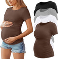 Huukeay 4 Pack Women's Maternity Shirts, Crew Neck Maternity Top Short Sleeve Casual Cotton Tee Side Ruched Pregnancy Clothes