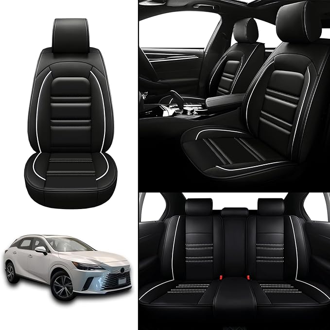 Seat Covers for Lexus Car rx350 2007-2024 | 5-Seats Leather Seat Covers, Easy to Install Automotive Seat Covers Full Set (Full Set, Black&White Line)