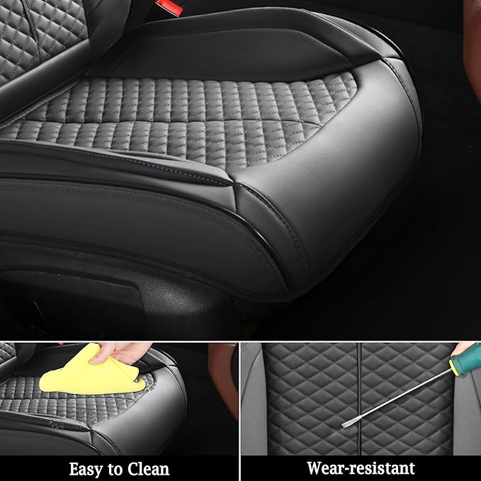 Doogo Car Seat Covers Full Set, Leather Seat Covers 5 Seats, Automotive Seat Covers, Waterproof Driver Seat Covers Universal Front and Rear Seat Covers Fit for Most Cars-Gray