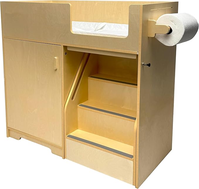 Portable Baby Changing Table Dresser with Stairs on Wheels – Wooden Diaper Changing Station with 2 Storage Shelves, Paper Roller, and Changing Pad - Perfect for Babies and Toddlers