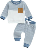 Toddler Baby Boy Fall Clothes Waffle Outfit Long Sleeve Color Blocking Sweatshirt Pullover Jogger Pant Set