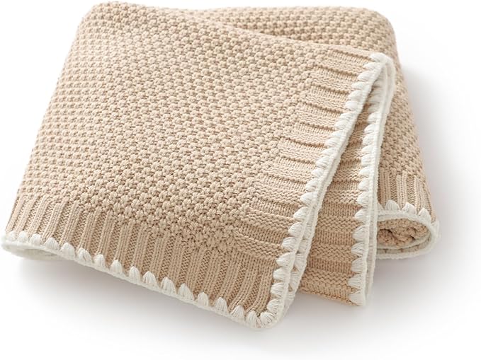 Neiwech Baby Blanket Knit Cozy Soft Lightweight Crib Stroller Nursery Receiving Swaddling Blankets for Newborn Infants Boys Girls Camel 30x40 Inch