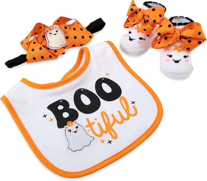 Baby Bib, Booties & Headwear Gift Set – 3 Piece Outfit for Boys & Girls – Halloween, Fall, Thanksgiving, Football & Christmas