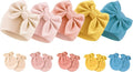 BQUBO Newborn Baby Girls Hats Mittens Set Hospital Hat Beanie Infant Bow Hats Baby Cotton Gloves for 0-6 Months