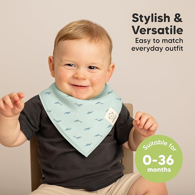 10-Pack Organic Baby Bandana Bibs for Girls - Super Absorbent Triangle Baby Bibs for Drooling and Teething Infant, 100% Cotton Extra Soft for Newborn, Infant 0-36 Months (Marine Muse)