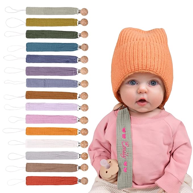 Personalized Bohemian Pacifier Clip Embroidered with Name is The Perfect Newborn Gift Made from eco-Friendly Bamboo! (Grass Green)