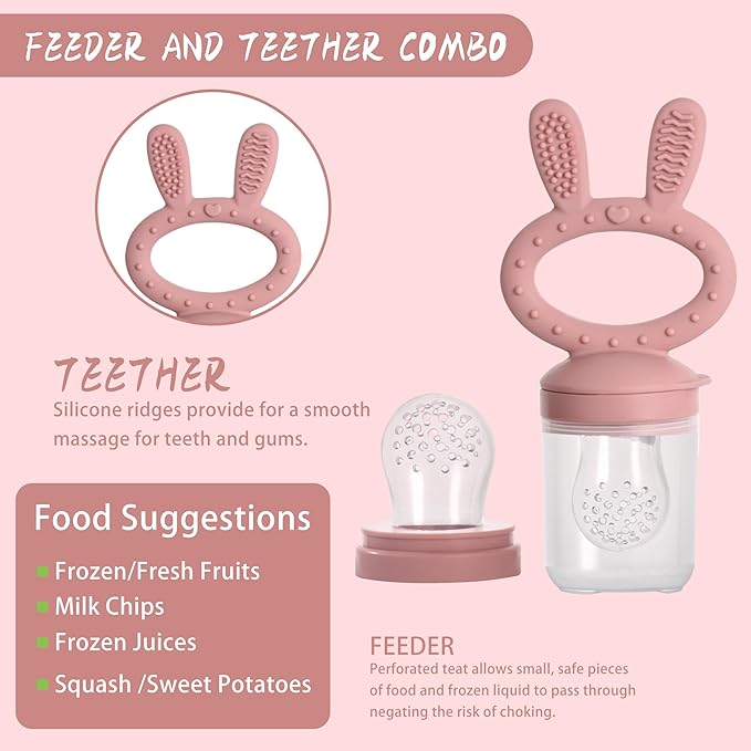 WAJIAYON Baby Breastmilk Popsicle Molds & Baby Fruit Feeder (2 Pack), Baby Food Freezer Tray Storage Containers, Silicone Teething Pacifier Feeder and Teether for Babies,Baby Feeder-Pink