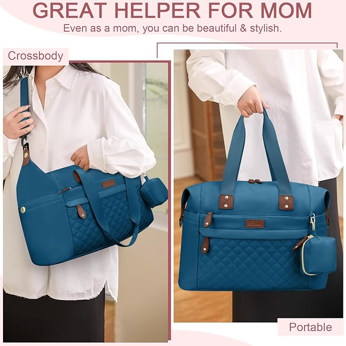Pritent Diaper Bag Tote - Diaper Baby Bags with Pacifier Case, Shoulder Straps, Stroller Clips, Waterproof Large Mommy Maternity Travel Baby Bag for Mom and Dad, Blue, Medium
