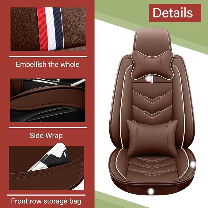 Leather Car Seat Covers Fit for LR LR4 2009-2016, 5 Seater Waterproof and Wear-Resistant Seat Cover Interior Accessories(Full Set with Pillow,Coffee)