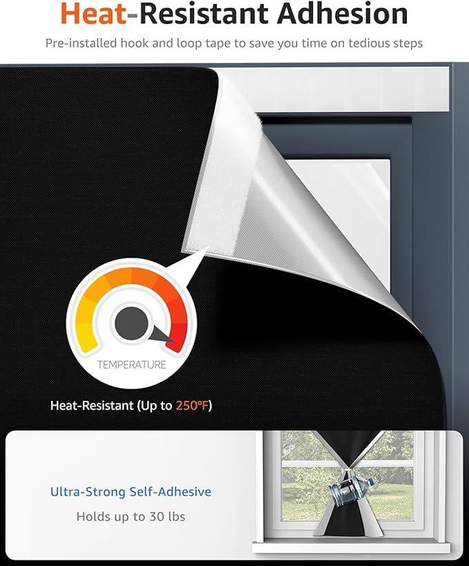 Sumobaby Blackout Curtains Portable 25"x84",No Drill Door Curtains for Door window with Upgraded Hook&Loop Tapes,Thermal Insulated Privacy 100% Blackout Window Cover for Various Scenes (1 Panel,Black)