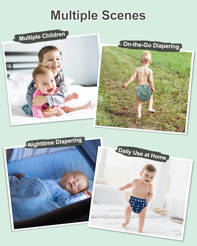 babygoal AWJ Cloth Diapers with Tummy Panel Pack of 7, 3 Diaper Cover with 3 Inserts and Wet Dry Bag, Adjustable Washable Reusable for Baby Girls and Boys