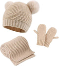 Duoyeree Baby Winter Hat Scarf Glove Beanie Set Girls Boys Pom Pom Knitted Beanie Mitten Scarves for Toddler 0-3T