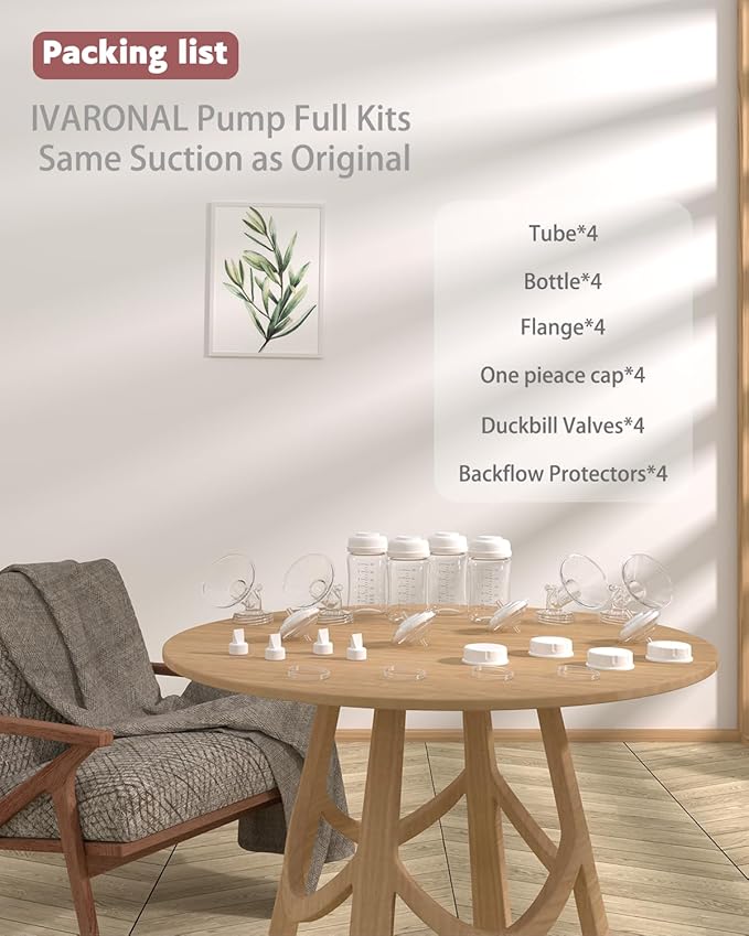 4packs 21mm Full Breast Replacement Pump Parts for Spectra S1 S2 9 Plus Synergy Gold Include 13mm Flange,Valve,Backflow Protector,Tube,Bottle,Caps, Fit for Motif Luna Cimilre Ameda MYA Pump
