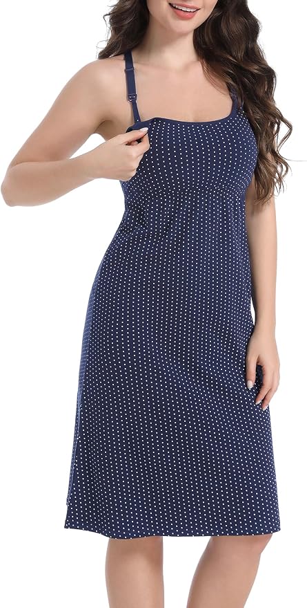 SUIEK 3-Pack Maternity Nursing Nightgown Cotton Breastfeeding Dress Pregnancy Tank Tops Sleepwear
