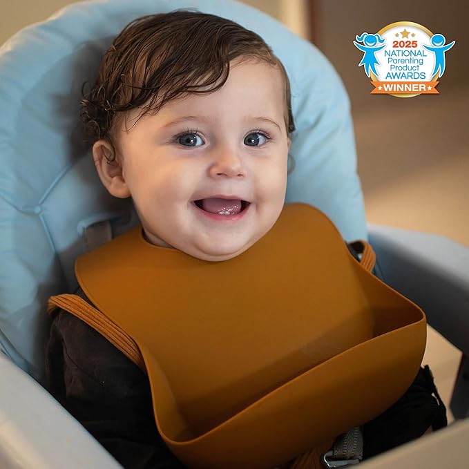 Moonkie Silicone Baby Bibs Set Of 2 | BPA Free Waterproof | Soft Flexible Adjustable Silicone Bibs for Babies & Toddlers(Light Grey/Blue Fog)