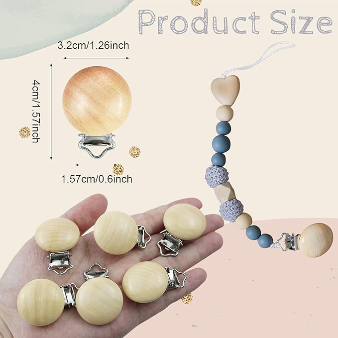 38 Pieces Wood Pacifier Clips Baby Grasping Suspender Clips Natural Beech Wood Pacifier Clip Holder Pacifier Clips Chain Accessories