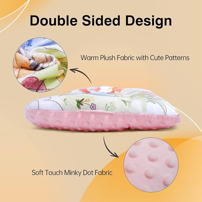Reidio 1Pcs Toddler Pillow Double Sided Warm Plush & Minky Dot Fabric Kids Pillow Cute Small Pillow Machine Washable (#W-Rabbit Pink)