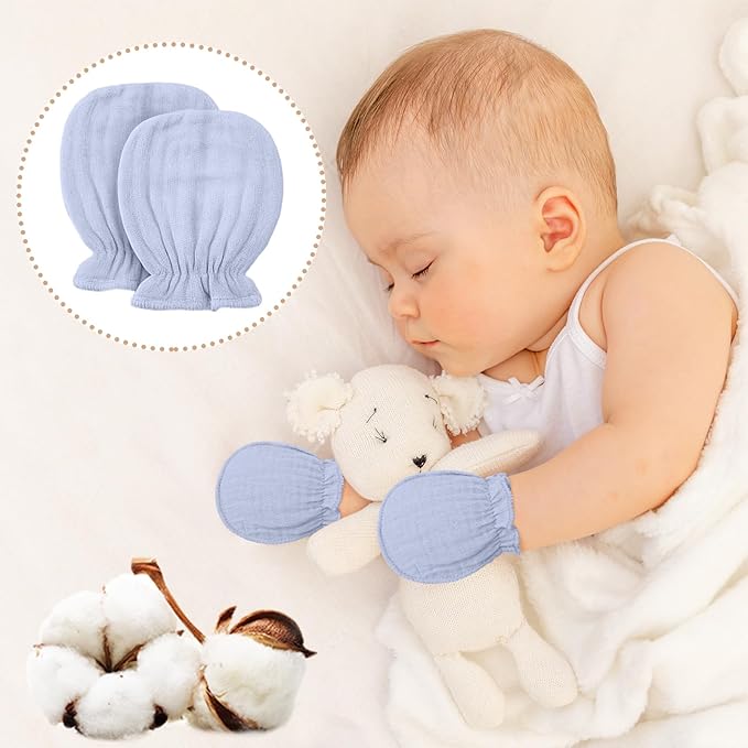Newborn Baby Muslin Mittens 0-6 Months No Scratch Elastic Wrist Soft Breathable Gloves Bulk Cotton for Infant