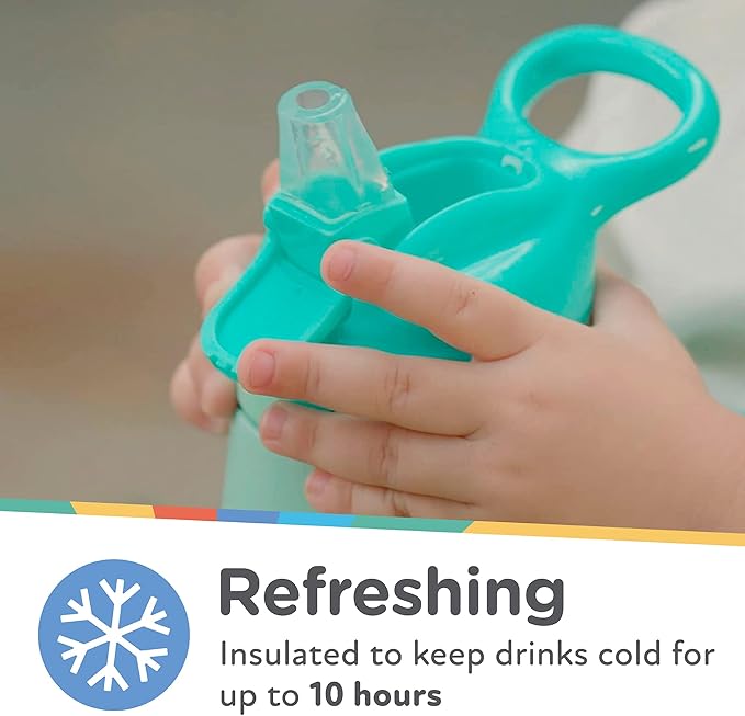 Nuby Thirsty Kids No Spill Flip-It Reflex Stainless Steel Travel Cup or Water Bottle - 10 Oz - 18+ Months - Blue - Back to School Essentials