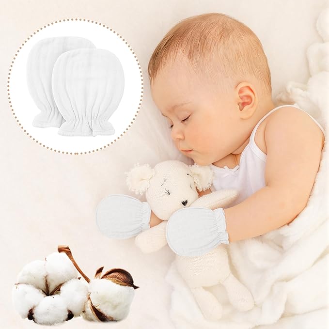 Newborn Baby Muslin Mittens 0-6 Months No Scratch Elastic Wrist Soft Breathable Gloves Bulk Cotton for Infant