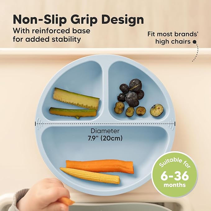 KeaBabies Suction Plates for Baby, Toddler - 3-Pack 100% Silicone Toddler Plates with Suction, Divided, BPA-Free Baby Led Weaning Essentials for Kids, Dishwasher, Microwave Safe, Durable (Mellow)